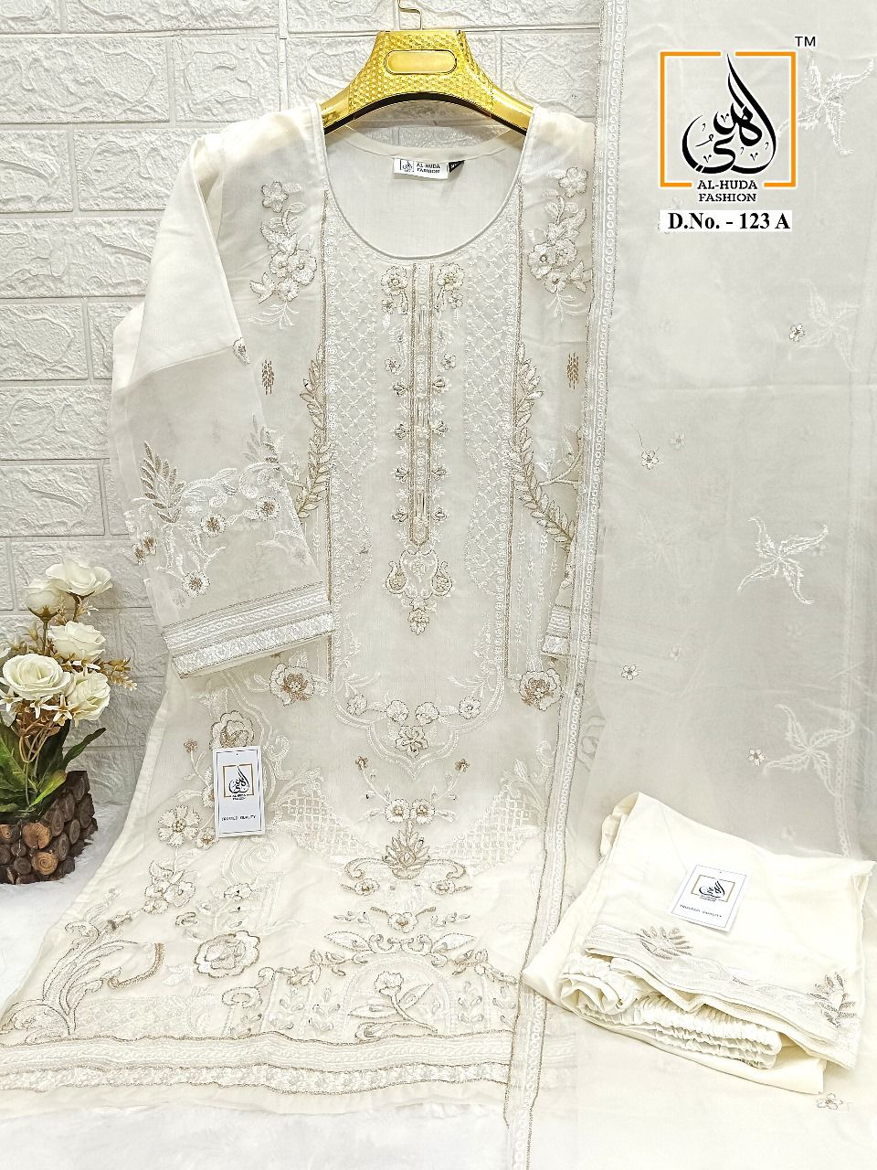 Al Huda 123 A To D Organza Embroidery Pakistani Readymade Suits Wholesale Market In Surat